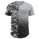 Custom Gray White-Black Half Camo Ombre Authentic Baseball Jersey
