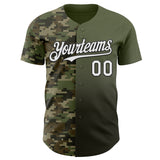 Custom Olive White-Black Half Camo Ombre Authentic Baseball Jersey