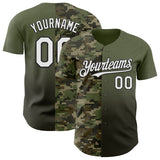 Custom Olive White-Black Half Camo Ombre Authentic Baseball Jersey
