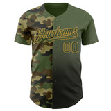 Custom Olive Black-Old Gold Half Camo Ombre Authentic Baseball Jersey