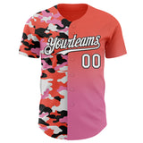 Custom Orange White Pink-Black Half Camo Ombre Authentic Baseball Jersey