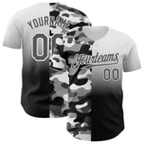 Custom White Steel Gray-Black Half Camo Ombre Authentic Baseball Jersey