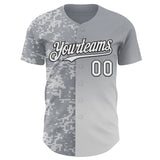 Custom Gray White-Black Half Camo Ombre Authentic Baseball Jersey