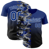 Custom Royal Black-White Half Camo Ombre Authentic Baseball Jersey