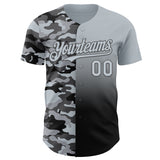 Custom Silver Black-Steel Gray Half Camo Ombre Authentic Baseball Jersey