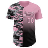 Custom Light Pink Black-Steel Gray Half Camo Ombre Authentic Baseball Jersey