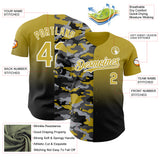 Custom Old Gold Black-White Half Camo Ombre Authentic Baseball Jersey