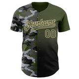 Custom Olive Black-City Cream Half Camo Ombre Authentic Baseball Jersey