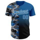 Custom Blue Black-White Half Camo Ombre Authentic Baseball Jersey