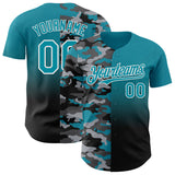 Custom Teal Black-White Half Camo Ombre Authentic Baseball Jersey