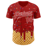 Custom Red-White Ice Cream Waffle Foodie Dessert Authentic Baseball Jersey