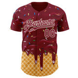 Custom Crimson-Cream Ice Cream Waffle Foodie Dessert Authentic Baseball Jersey