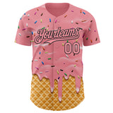 Custom Medium Pink-Black Ice Cream Waffle Foodie Dessert Authentic Baseball Jersey