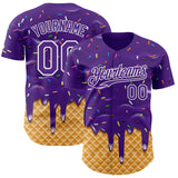 Custom Purple-White Ice Cream Waffle Foodie Dessert Authentic Baseball Jersey