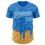 Custom Electric Blue-White Ice Cream Waffle Foodie Dessert Authentic Baseball Jersey