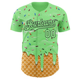 Custom Pea Green-Black Ice Cream Waffle Foodie Dessert Authentic Baseball Jersey