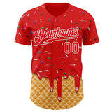 Custom Fire Red-White Ice Cream Waffle Foodie Dessert Authentic Baseball Jersey