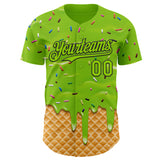 Custom Neon Green-Black Ice Cream Waffle Foodie Dessert Authentic Baseball Jersey