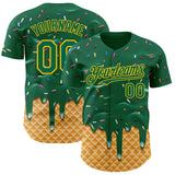 Custom Kelly Green-Yellow Ice Cream Waffle Foodie Dessert Authentic Baseball Jersey