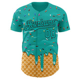 Custom Aqua-Black Ice Cream Waffle Foodie Dessert Authentic Baseball Jersey