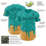 Custom Aqua-Black Ice Cream Waffle Foodie Dessert Authentic Baseball Jersey