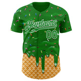 Custom Grass Green-White Ice Cream Waffle Foodie Dessert Authentic Baseball Jersey