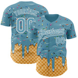Custom Shadow Blue-White Ice Cream Waffle Foodie Dessert Authentic Baseball Jersey