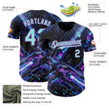 Custom Black Ice Blue-Medium Purple Futurism Cyberpunk E-sports 3D Pattern Design Authentic Baseball Jersey