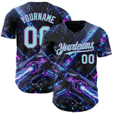 Custom Black Ice Blue-Medium Purple Futurism Cyberpunk E-sports 3D Pattern Design Authentic Baseball Jersey
