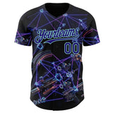 Custom Black Dark Purple-Ice Blue Futurism Tech E-sports 3D Pattern Design Authentic Baseball Jersey