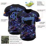 Custom Black Dark Purple-Ice Blue Futurism Tech E-sports 3D Pattern Design Authentic Baseball Jersey