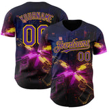 Custom Navy Purple-Yellow Futurism Sci-Fi E-sports 3D Pattern Design Authentic Baseball Jersey