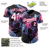 Custom Black White-Neon Pink Futurism Sci-Fi E-sports 3D Pattern Design Authentic Baseball Jersey