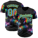Custom Black Electric Blue-Light Yellow Futurism Cyberpunk E-sports 3D Pattern Design Authentic Baseball Jersey