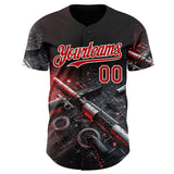 Custom Black Red-White Futurism Cyberpunk E-sports 3D Pattern Design Authentic Baseball Jersey