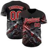 Custom Black Red-White Futurism Cyberpunk E-sports 3D Pattern Design Authentic Baseball Jersey
