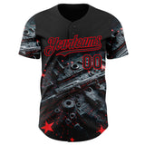 Custom Black-Fire Red Futurism Cyberpunk E-sports 3D Pattern Design Authentic Baseball Jersey