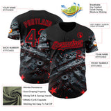 Custom Black-Fire Red Futurism Cyberpunk E-sports 3D Pattern Design Authentic Baseball Jersey
