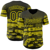 Custom Black-Light Yellow Futurism Cyberpunk E-sports 3D Pattern Design Authentic Baseball Jersey