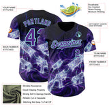 Custom Black Purple-Ice Blue Futurism Cyberpunk E-sports 3D Pattern Design Authentic Baseball Jersey