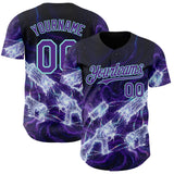 Custom Black Purple-Ice Blue Futurism Cyberpunk E-sports 3D Pattern Design Authentic Baseball Jersey