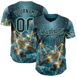 Custom Blue Black-Ice Blue Futurism Sci-Fi E-sports 3D Pattern Design Authentic Baseball Jersey