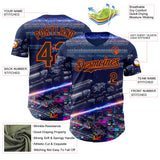 Custom Blue Black-Orange Futurism Sci-Fi E-sports 3D Pattern Design Authentic Baseball Jersey