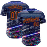 Custom Blue Black-Orange Futurism Sci-Fi E-sports 3D Pattern Design Authentic Baseball Jersey