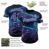 Custom Blue Purple-Ice Blue Futurism Cyberpunk E-sports 3D Pattern Design Authentic Baseball Jersey