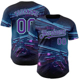 Custom Blue Purple-Ice Blue Futurism Cyberpunk E-sports 3D Pattern Design Authentic Baseball Jersey