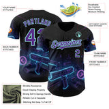 Custom Black Purple-Ice Blue Futurism Cyberpunk E-sports 3D Pattern Design Authentic Baseball Jersey