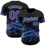 Custom Black Purple-Ice Blue Futurism Cyberpunk E-sports 3D Pattern Design Authentic Baseball Jersey