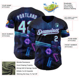 Custom Black Ice Blue-Medium Purple Futurism Cyberpunk E-sports 3D Pattern Design Authentic Baseball Jersey