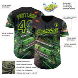 Custom Black-Neon Green Futurism Cyberpunk E-sports 3D Pattern Design Authentic Baseball Jersey